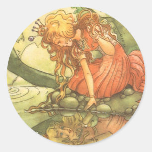 Klassiek Sprookje, Kikkerprinses bij de Vijver Ronde Sticker