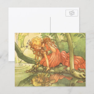Klassiek sprookje, kikvorsprinses bij vijver briefkaart