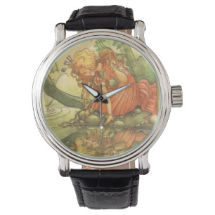 Klassiek sprookje, kikvorsprinses bij vijver horloge