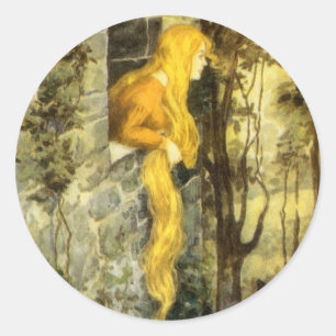 Klassiek sprookje, Rapunzel met lang blond haar Ronde Sticker