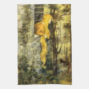 Klassiek sprookje, Rapunzel met lang blond haar Theedoek