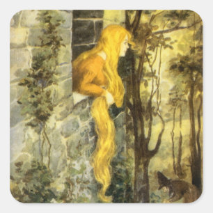 Klassiek sprookje, Rapunzel met lang blond haar Vierkante Sticker