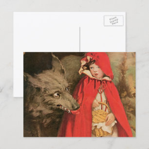 Klassiek sprookje Roodkapje en de Grote Boze Wolf Briefkaart