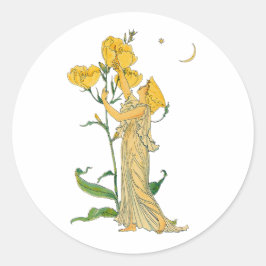 Klassiek sprookje, teunisbloem, Walter Crane Ronde Sticker