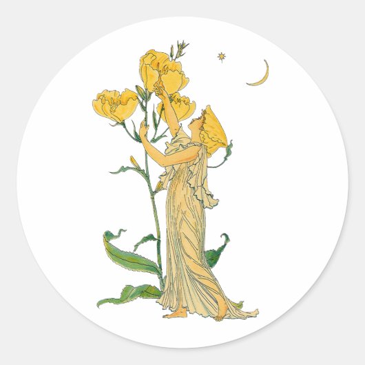 Klassiek sprookje, teunisbloem, Walter Crane Ronde Sticker (Voorkant)