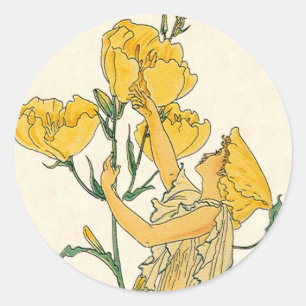 Klassiek sprookje, teunisbloem, Walter Crane Ronde Sticker