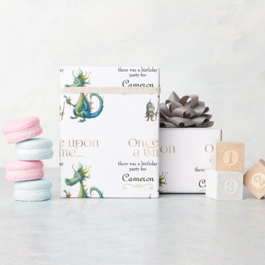 Klassiek sprookje voor kinderen Dragon en Ridder Cadeaupapier (Baby Shower)