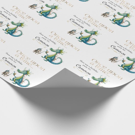 Klassiek sprookje voor kinderen Dragon en Ridder Cadeaupapier (Hoek)