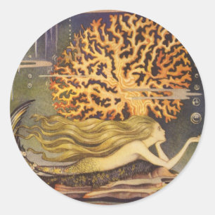 Klassiek sprookje, Zeemeermin in Oceaan Koraal Ronde Sticker