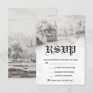 Klassiek Sprookjeskasteel Bruiloft RSVP Kaartje