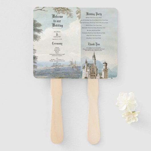 Klassiek Sprookjeskasteel Landelijke Bos Bruiloft Handwaaier (Voorkant en achterkant)