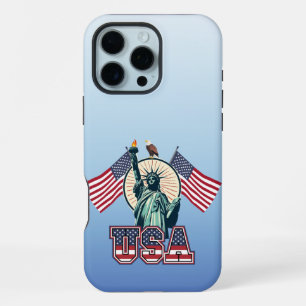 Klassiek, standbeeld van vrijheid, vlag en adelaar iPhone 16 pro max hoesje