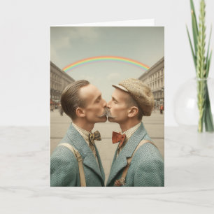 Klassiek stel kust onder regenboog kaart