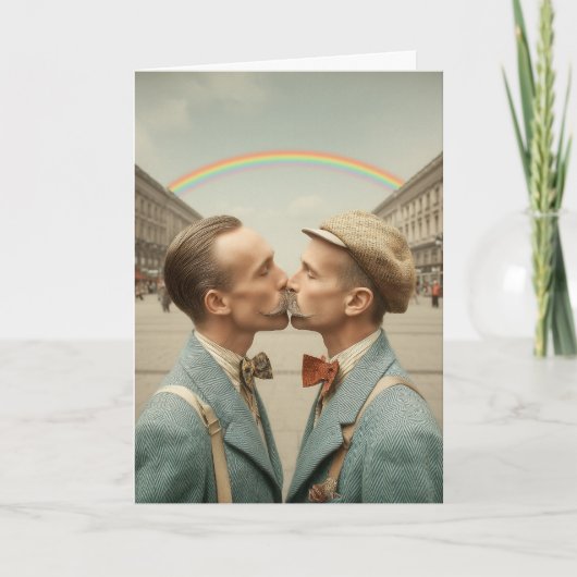 Klassiek stel kust onder regenboog kaart (Voorkant)