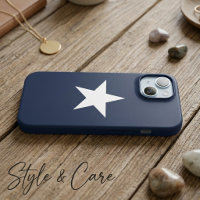 Klassiek Ster Motief Navy Blauwe iPhone 15 Hoes