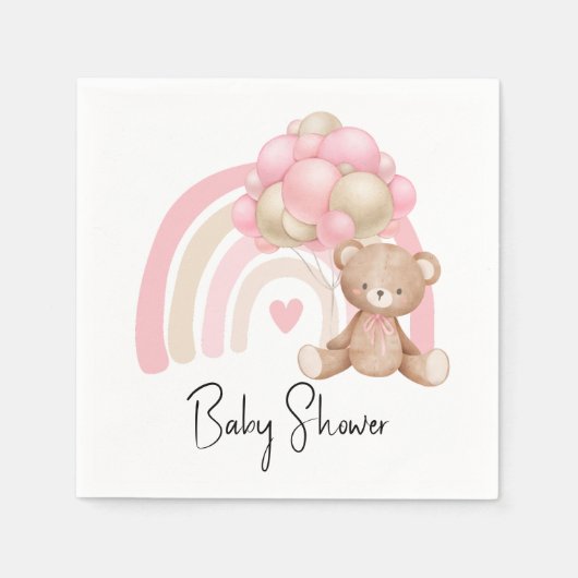 Klassiek stijlvol roze teddybeer baby shower servet (Voorkant)