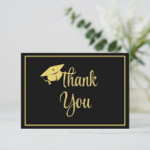 Klassiek Stijlvol Zwart en Goud Afstuderen Bedankkaart (Staand voorkant)