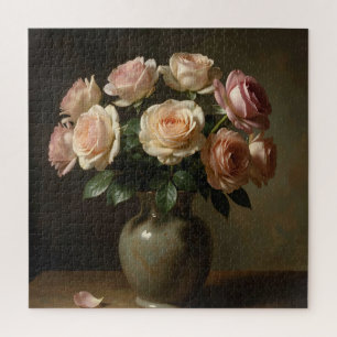 Klassiek Stilleven met Blush Rozenboeket Legpuzzel