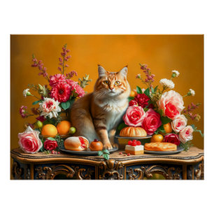 Klassiek stilleven met Cat and Natuur's Bounty Perfect Poster