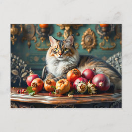 Klassiek Stilleven met Kat en Fruit Briefkaart