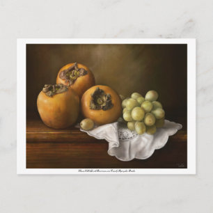 Klassiek stilleven met persimons en druivapostel briefkaart