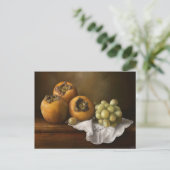 Klassiek stilleven met persimons en druivenkunst briefkaart (Staand voorkant)