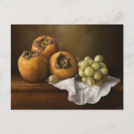 Klassiek stilleven met persimons en druivenkunst briefkaart