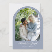 Klassiek Stof Blauw Bloem Boho Chic Gebogen Trouwf Kaart (Achterkant)