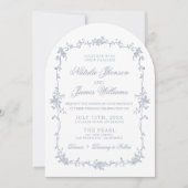 Klassiek Stof Blauw Bloem Boho Chic Gebogen Trouwf Kaart (Voorkant)