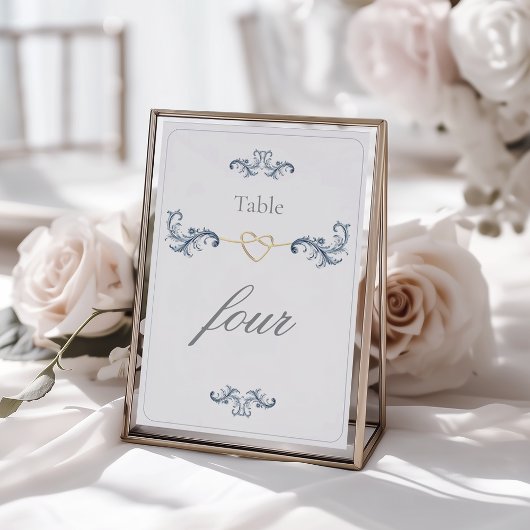 Klassiek Stof Blauw Goud Bruiloft Kaart