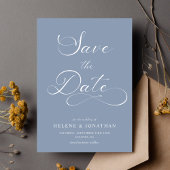 Klassiek Stof Blauw Minimalistisch Elegant Trouwen Save The Date