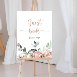 Klassiek Stof Roze Roos Bloem Gastboek Bord Poster