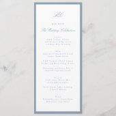 Klassiek Stofblauw Bruiloft Menu (Voorkant)