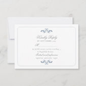 Klassiek Stofblauw Bruiloft RSVP Kaartje (Voorkant)
