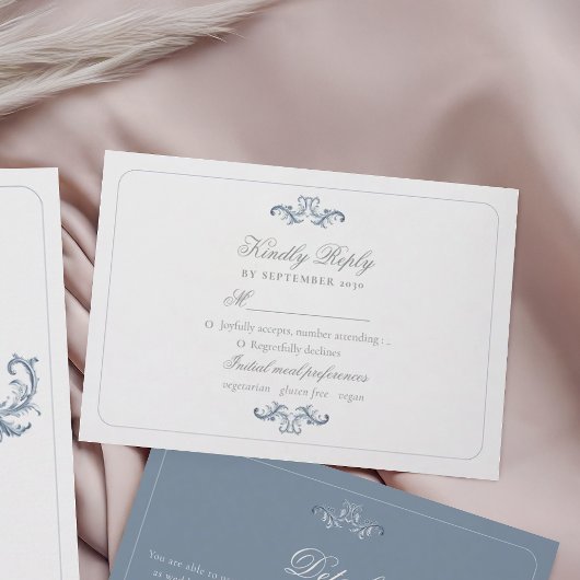 Klassiek Stofblauw Bruiloft RSVP Kaartje