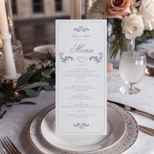 Klassiek Stofblauw Huwelijksmenu Menu