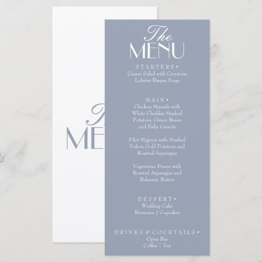 Klassiek Stofblauw Oud Geld Retro Bruiloft Menu (Voorkant / Achterkant)