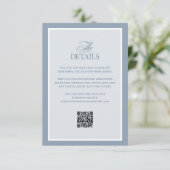 Klassiek Stofblauw | QR-code Huwelijksgastdetails Informatiekaartje (Staand voorkant)