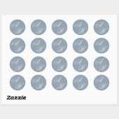 Klassiek Stofblauw & Wit Monogram Schrift Bruiloft Ronde Sticker (Vel)