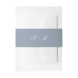Klassiek Stofblauw & Wit Monogram Schrift Bruiloft Uitnodigingen Wikkel