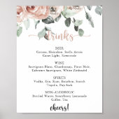 Klassiek stoffig roze rozen trouwdranken menu bord poster (Voorkant)