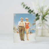 Klassiek strandkoppel zomer contrast briefkaart (Staand voorkant)