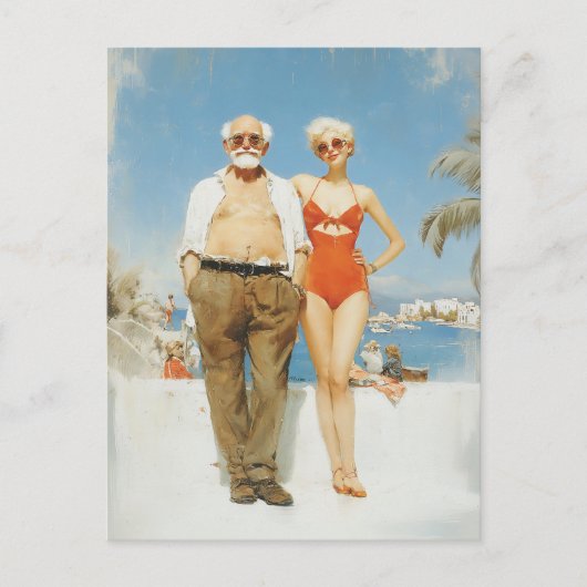 Klassiek strandkoppel zomer contrast briefkaart (Voorkant)