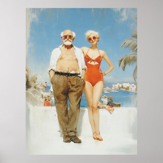 Klassiek strandkoppel zomer contrast poster (Voorkant)
