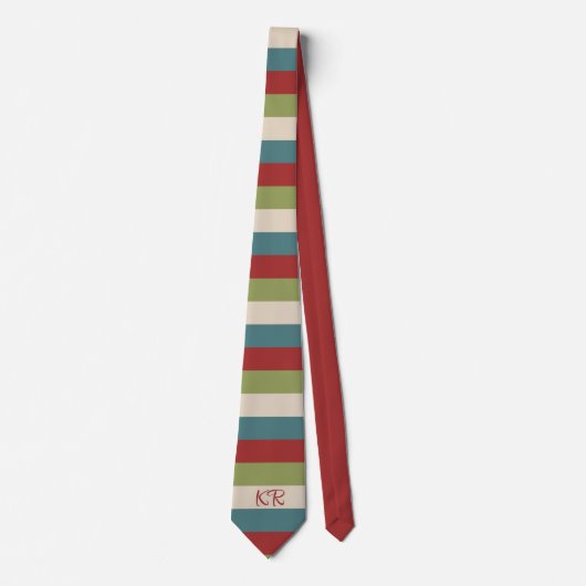 Klassiek Streepjespatroon Rood Groen Blauw Initial Stropdas (Voorkant)