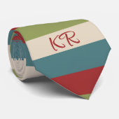 Klassiek Streepjespatroon Rood Groen Blauw Initial Stropdas (Opgerold)