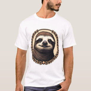 Klassiek T-shirt met luiaardgravure en natuur (1)