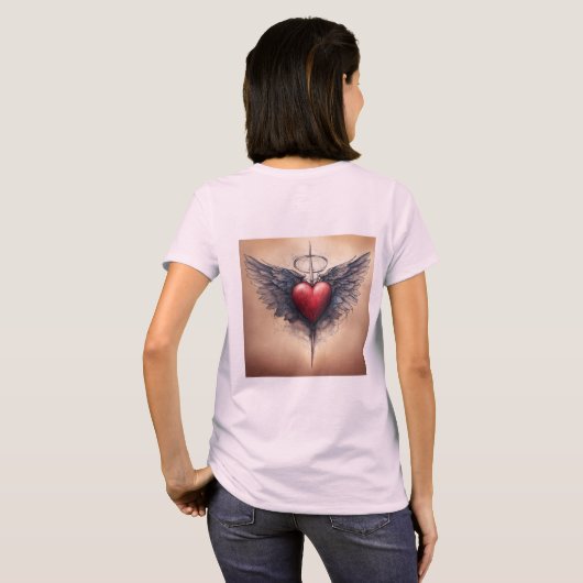 Klassiek Tattoo-geïnspireerd Cupid Heart T-shirt (Achterkant volledig)