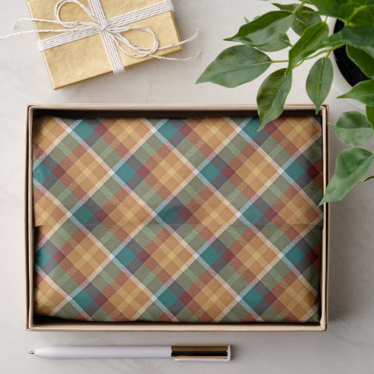 Klassiek Teal Blauw Groen Oranje Schotse Ruit Patr Tissuepapier (Geschenk)