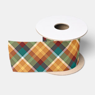 Klassiek Teal Blauw Groen Oranje Tartan Patroon Satijnen Lint